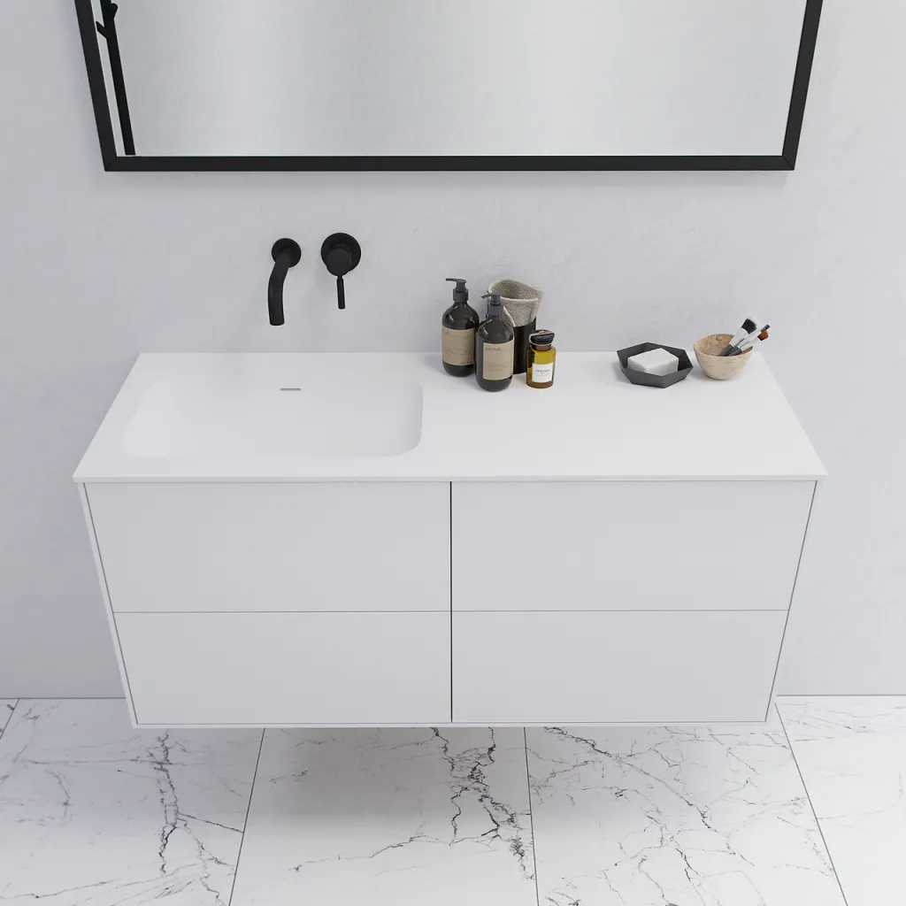 Pulcher Mood 120L Soft - Bathroom furniture 120x46 cm, Matt white w/ SolidTec® sink