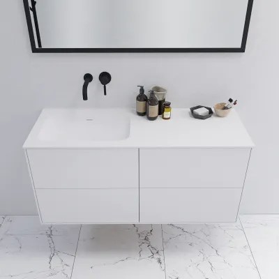 Pulcher Mood 120L Soft - Bathroom furniture 120x46 cm, Matt white w/ SolidTec® sink