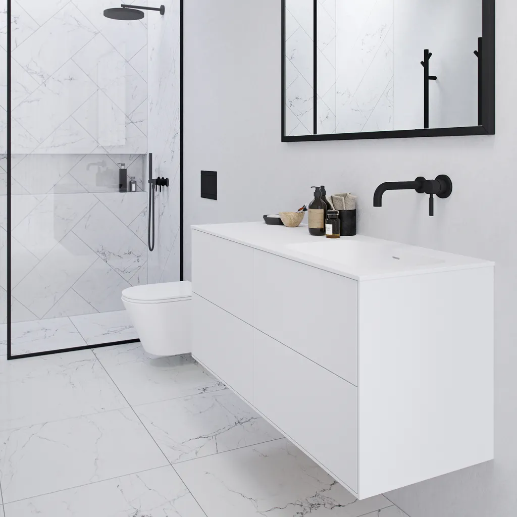 Pulcher Mood 120R Soft - Bathroom furniture 120x46 cm, Matt white w/ SolidTec® sink