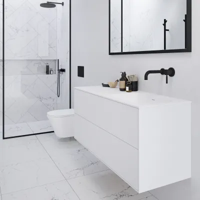 Pulcher Mood 120R Soft - Bathroom furniture 120x46 cm, Matt white w/ SolidTec® sink