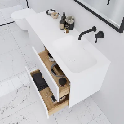 Pulcher Mood 120R Soft - Bathroom furniture 120x46 cm, Matt white w/ SolidTec® sink