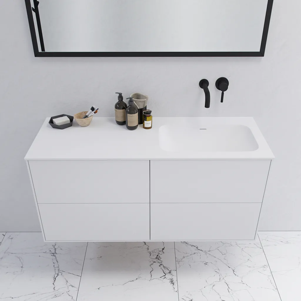 Pulcher Mood 120R Soft - Bathroom furniture 120x46 cm, Matt white w/ SolidTec® sink