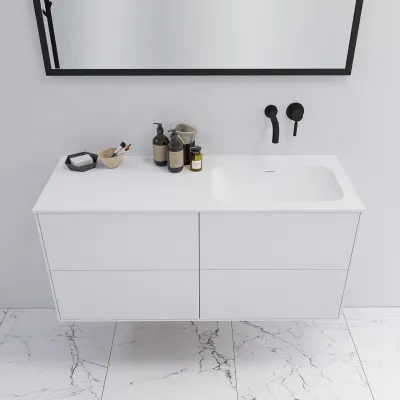 Pulcher Mood 120R Soft - Bathroom furniture 120x46 cm, Matt white w/ SolidTec® sink