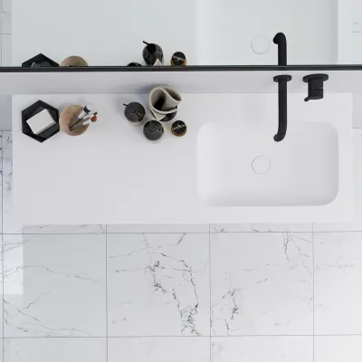 Pulcher Mood 120R Soft - Bathroom furniture 120x46 cm, Matt white w/ SolidTec® sink
