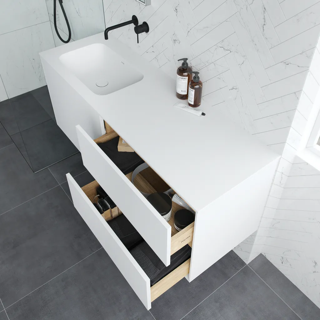 Pulcher Mood 140L Soft - Bathroom furniture 140x46 cm, Matt white w/ SolidTec® sink