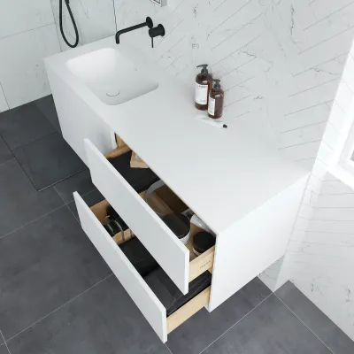 Pulcher Mood 140L Soft - Bathroom furniture 140x46 cm, Matt white w/ SolidTec® sink