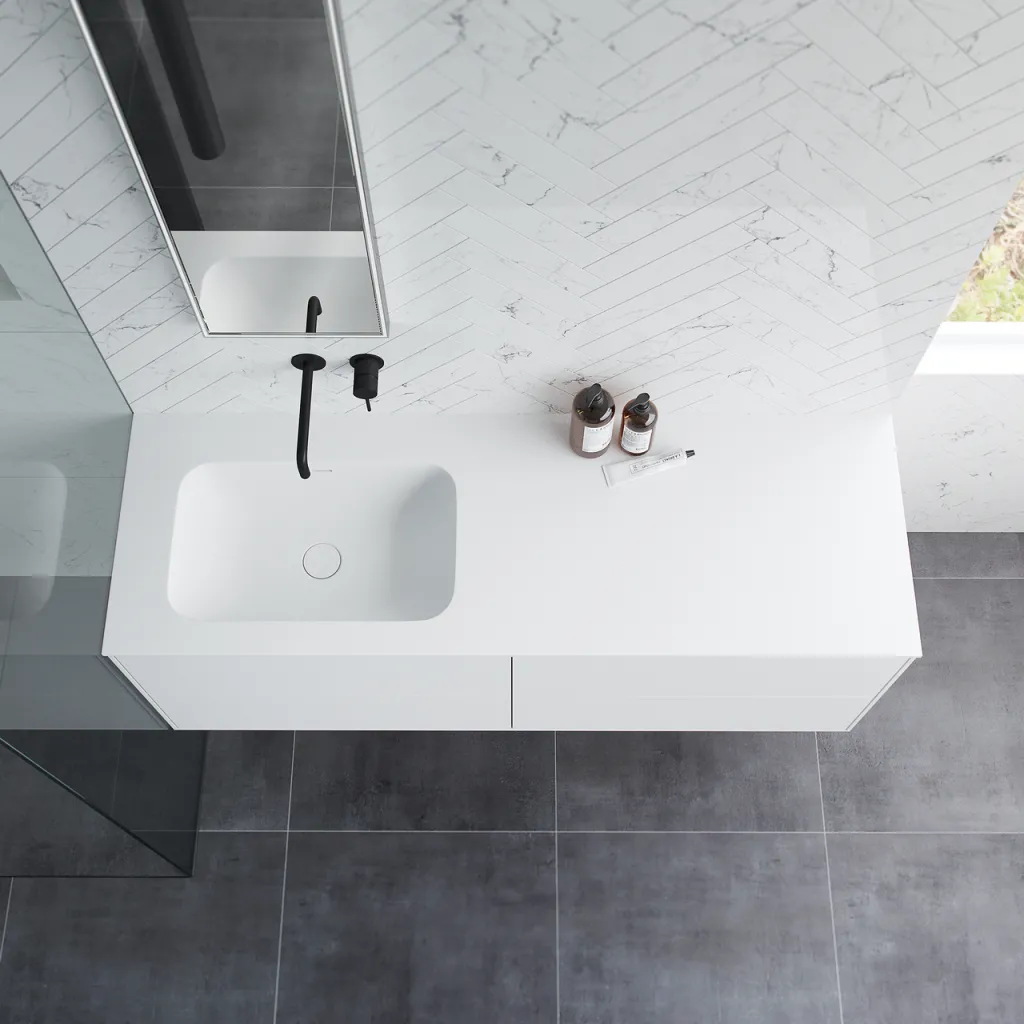 Pulcher Mood 140L Soft - Bathroom furniture 140x46 cm, Matt white w/ SolidTec® sink