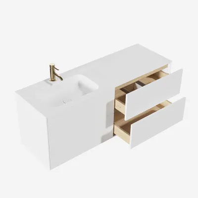 Pulcher Mood 140L Soft - Bathroom furniture 140x46 cm, Matt white w/ SolidTec® sink