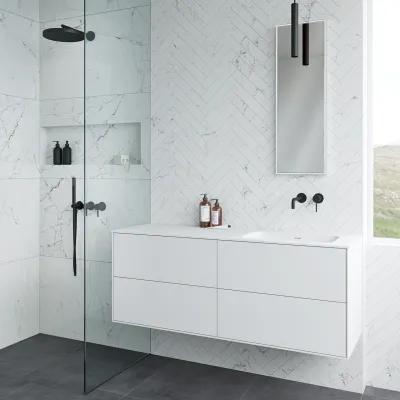 Pulcher Mood 140R Soft - Bathroom furniture 140x46, Matt White SolidTec®