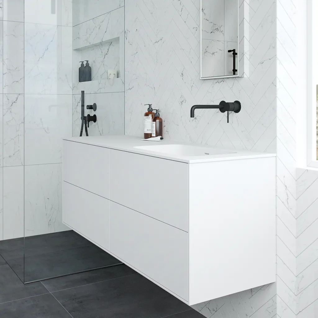 Pulcher Mood 140R Soft - Bathroom furniture 140x46, Matt White SolidTec®