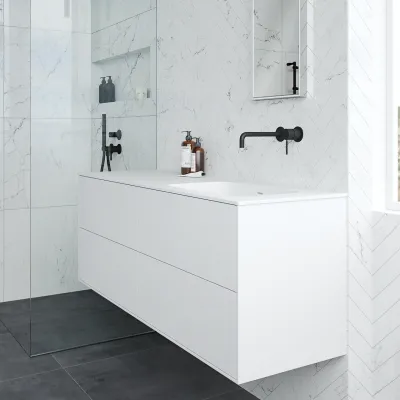 Pulcher Mood 140R Soft - Bathroom furniture 140x46, Matt White SolidTec®