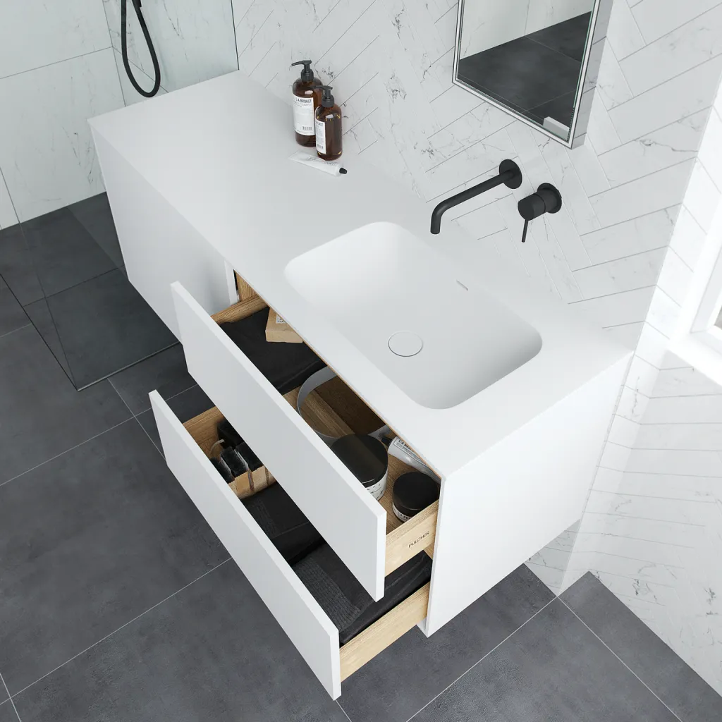 Pulcher Mood 140R Soft - Bathroom furniture 140x46, Matt White SolidTec®