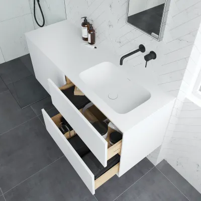 Pulcher Mood 140R Soft - Bathroom furniture 140x46, Matt White SolidTec®