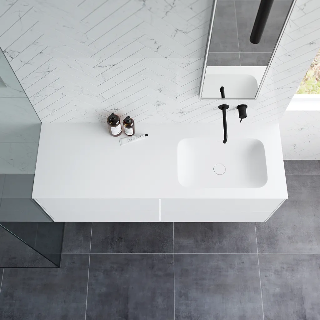 Pulcher Mood 140R Soft - Bathroom furniture 140x46, Matt White SolidTec®