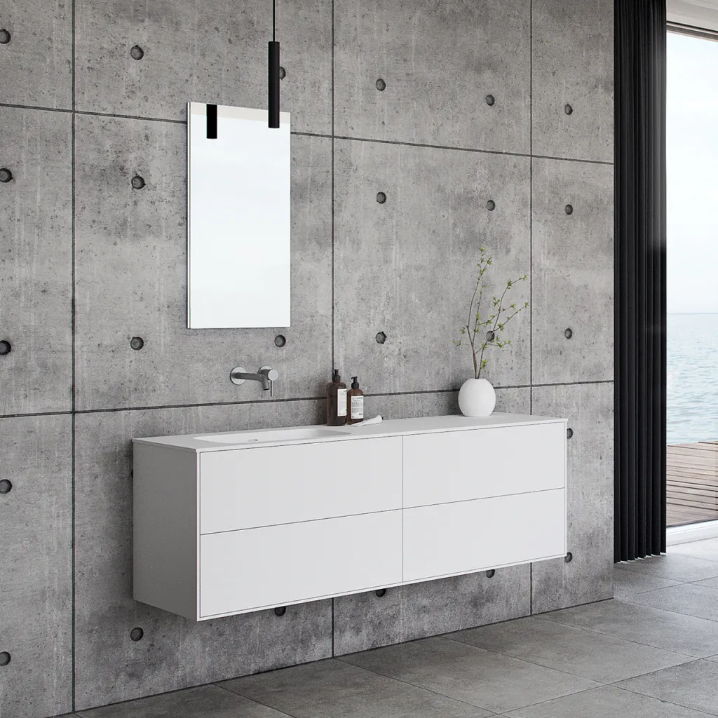 Pulcher Mood 160L Soft - Bathroom furniture 160x46 cm, Matt white w/ SolidTec® sink
