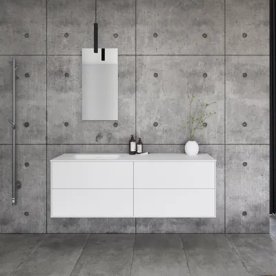 Pulcher Mood 160L Soft - Bathroom furniture 160x46 cm, Matt white w/ SolidTec® sink