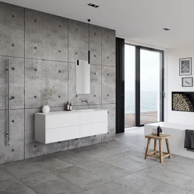 Pulcher Mood 160R Soft - Bathroom furniture 160x46 cm, Matt white w/ SolidTec® sink