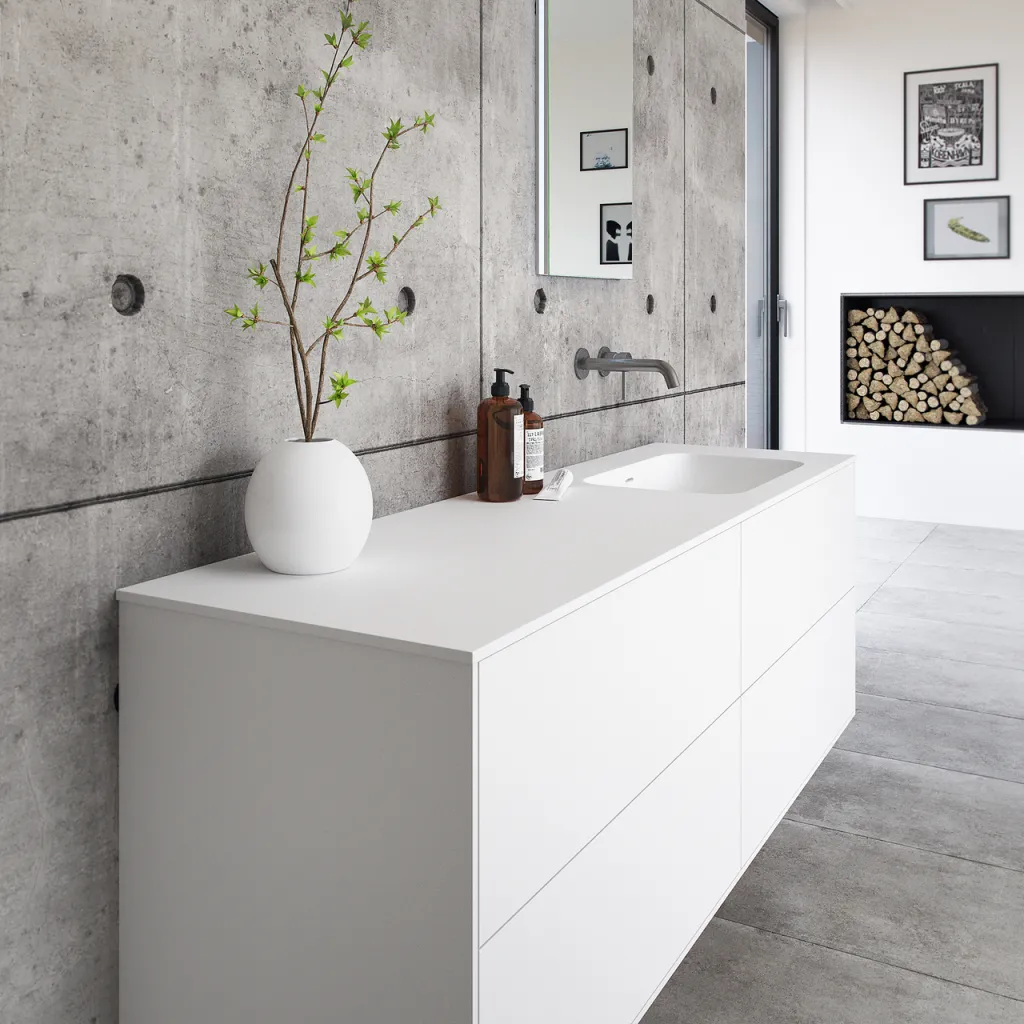 Pulcher Mood 160R Soft - Bathroom furniture 160x46 cm, Matt white w/ SolidTec® sink