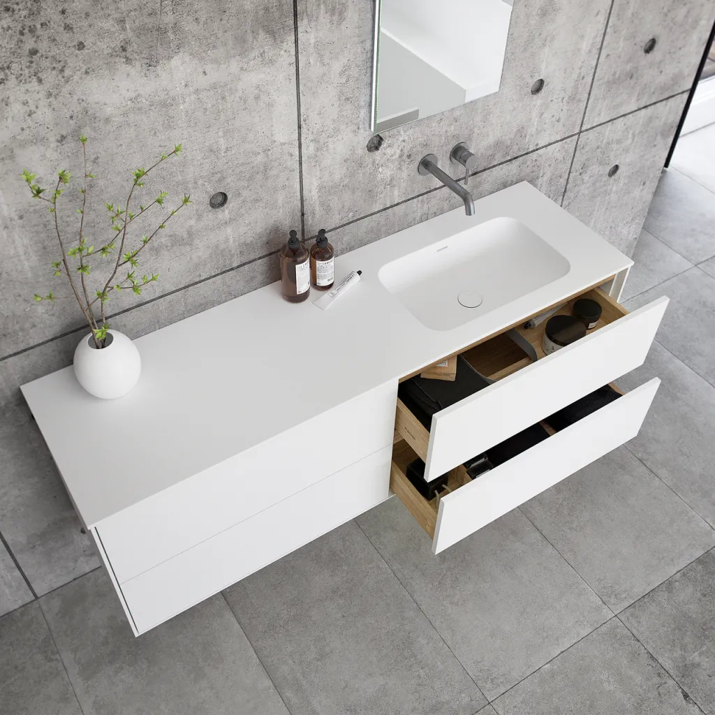 Pulcher Mood 160R Soft - Bathroom furniture 160x46 cm, Matt white w/ SolidTec® sink