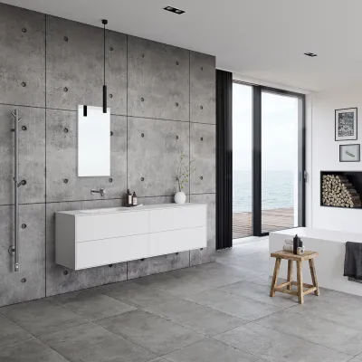 Pulcher Mood 180L Soft - Bathroom furniture 180x46 cm, Matt white w/ SolidTec® sink
