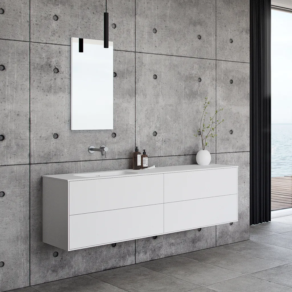 Pulcher Mood 180L Soft - Bathroom furniture 180x46 cm, Matt white w/ SolidTec® sink