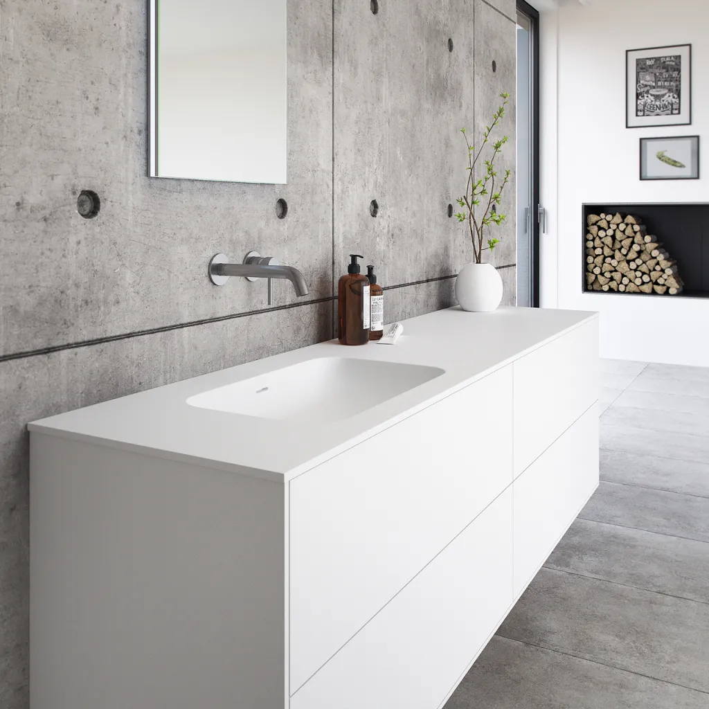Pulcher Mood 180L Soft - Bathroom furniture 180x46 cm, Matt white w/ SolidTec® sink