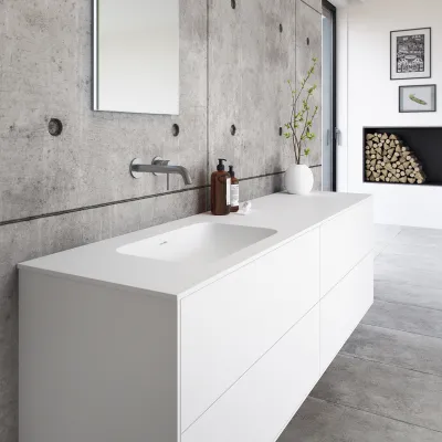 Pulcher Mood 180L Soft - Bathroom furniture 180x46 cm, Matt white w/ SolidTec® sink