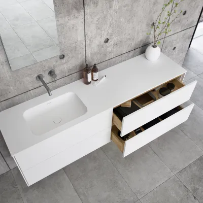 Pulcher Mood 180L Soft - Bathroom furniture 180x46 cm, Matt white w/ SolidTec® sink