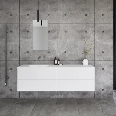 Pulcher Mood 180L Soft - Bathroom furniture 180x46 cm, Matt white w/ SolidTec® sink