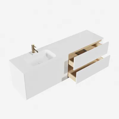 Pulcher Mood 180L Soft - Bathroom furniture 180x46 cm, Matt white w/ SolidTec® sink