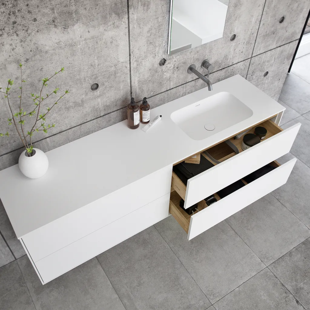 Pulcher Mood 180R Soft - Bathroom furniture 180x46 cm, Matt white w/ SolidTec® sink