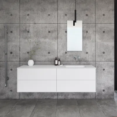 Pulcher Mood 180R Soft - Bathroom furniture 180x46 cm, Matt white w/ SolidTec® sink