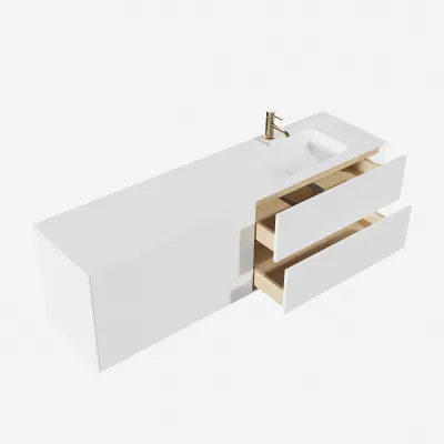 Pulcher Mood 180R Soft - Bathroom furniture 180x46 cm, Matt white w/ SolidTec® sink