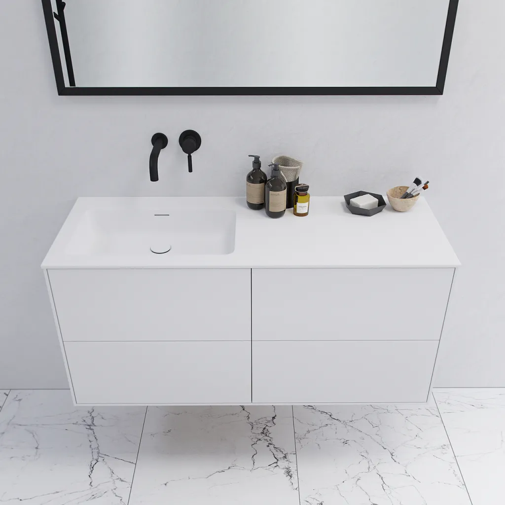 Pulcher Mood 120L Soho - Bathroom furniture 120x46 cm, Matt white w/ SolidTec® sink