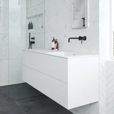 Pulcher Mood 140R Soho - Bathroom furniture 140x46 cm, Matt white w/ SolidTec® sink