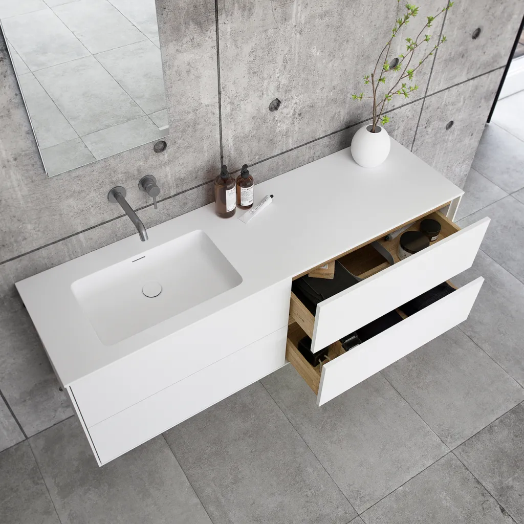 Pulcher Mood 160L Soho - Bathroom furniture 160x46 cm, Matt white w/ SolidTec® sink
