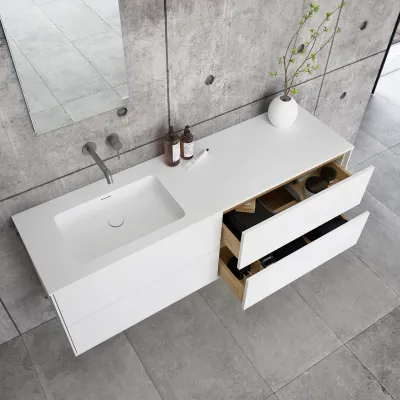 Pulcher Mood 160L Soho - Bathroom furniture 160x46 cm, Matt white w/ SolidTec® sink