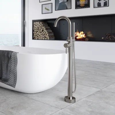 Semplice SBS600 - Freestanding bath mixer, PVD Brushed Steel