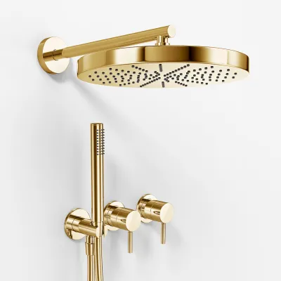 Semplice SBR801 S02 - XXL Rain DeLux Ø28 cm, Wall, Polished Brass Natural