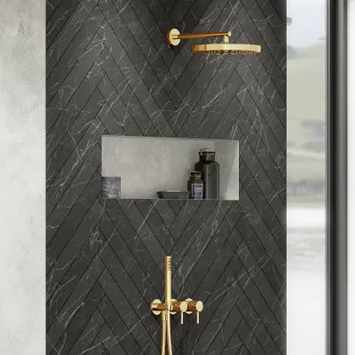 Semplice SBR801 S02 - XXL Rain DeLux Ø28 cm, Wall, Polished Brass Natural