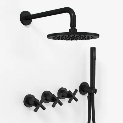Fly Classic FBR704 S05 - Shower set Ø20 cm, Ceiling, Matt black