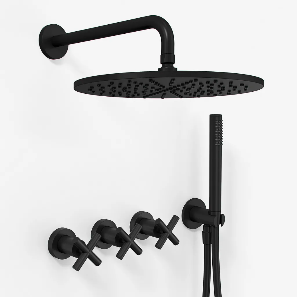 Fly Classic FBR704 S06 - Shower set Ø30 cm, Wall, Matte black