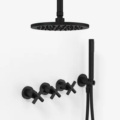 Fly Classic FBR704 S07 - Shower set Ø20 cm, Ceiling, Matte black