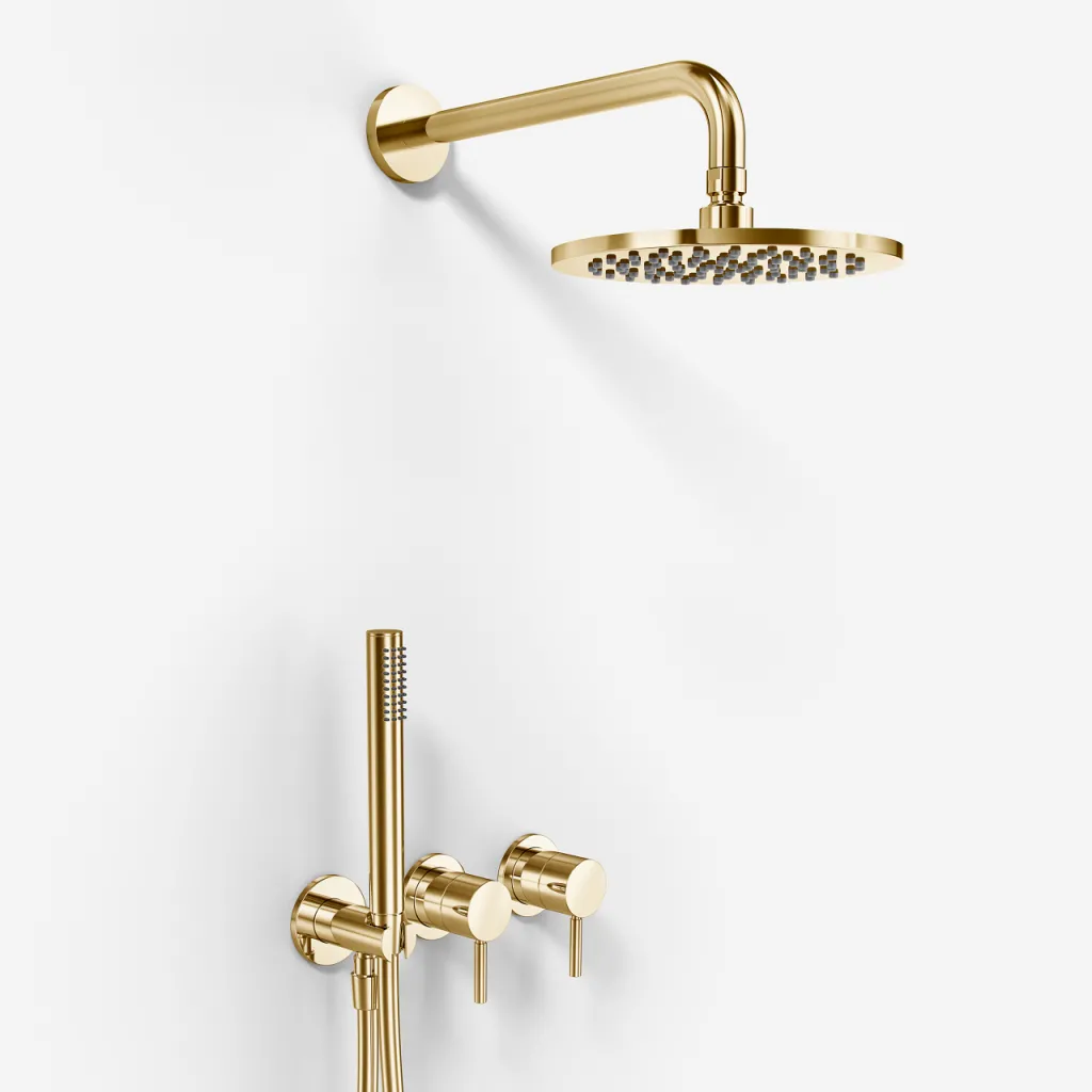 Semplice SBR801 S05 - Shower set, Rain DeLuxe Ø20 cm, Wall, Polished Brass Natural