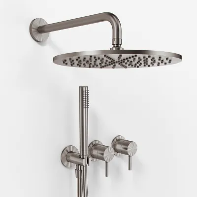 Semplice SBR801 S07 - Shower set Ø30 cm, Wall, PVD Brushed Steel 
