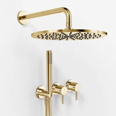 Semplice SBR801 S07 - Shower set Rain DeLuxe Ø30 cm, Wall, Polished Brass Natural 