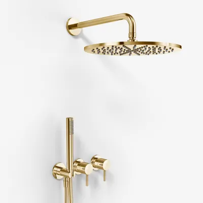 Semplice SBR801 S07 - Shower set Rain DeLuxe Ø30 cm, Wall, Polished Brass Natural 