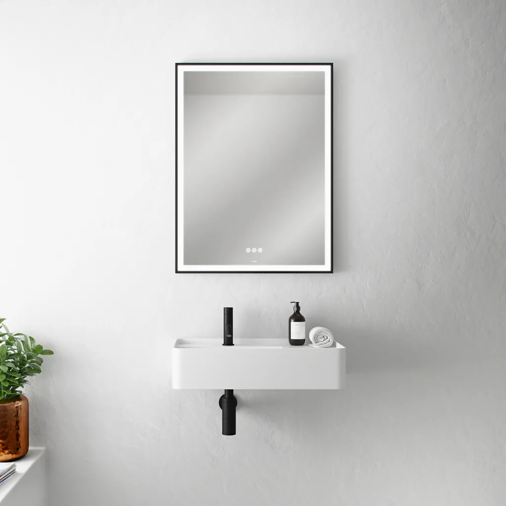 Pulcher Soho Mirror PSM-6080 - 60x80 cm., mirror w/light and light control, Matte black frame