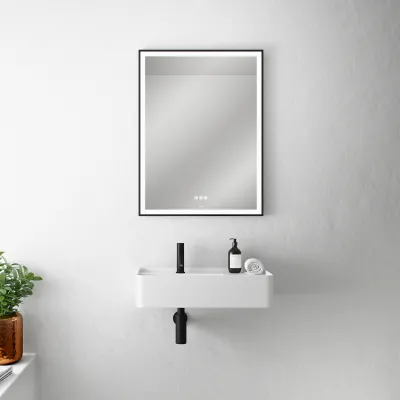 Pulcher Soho Mirror PSM-6080 - 60x80 cm., mirror w/light and light control, Matte black frame