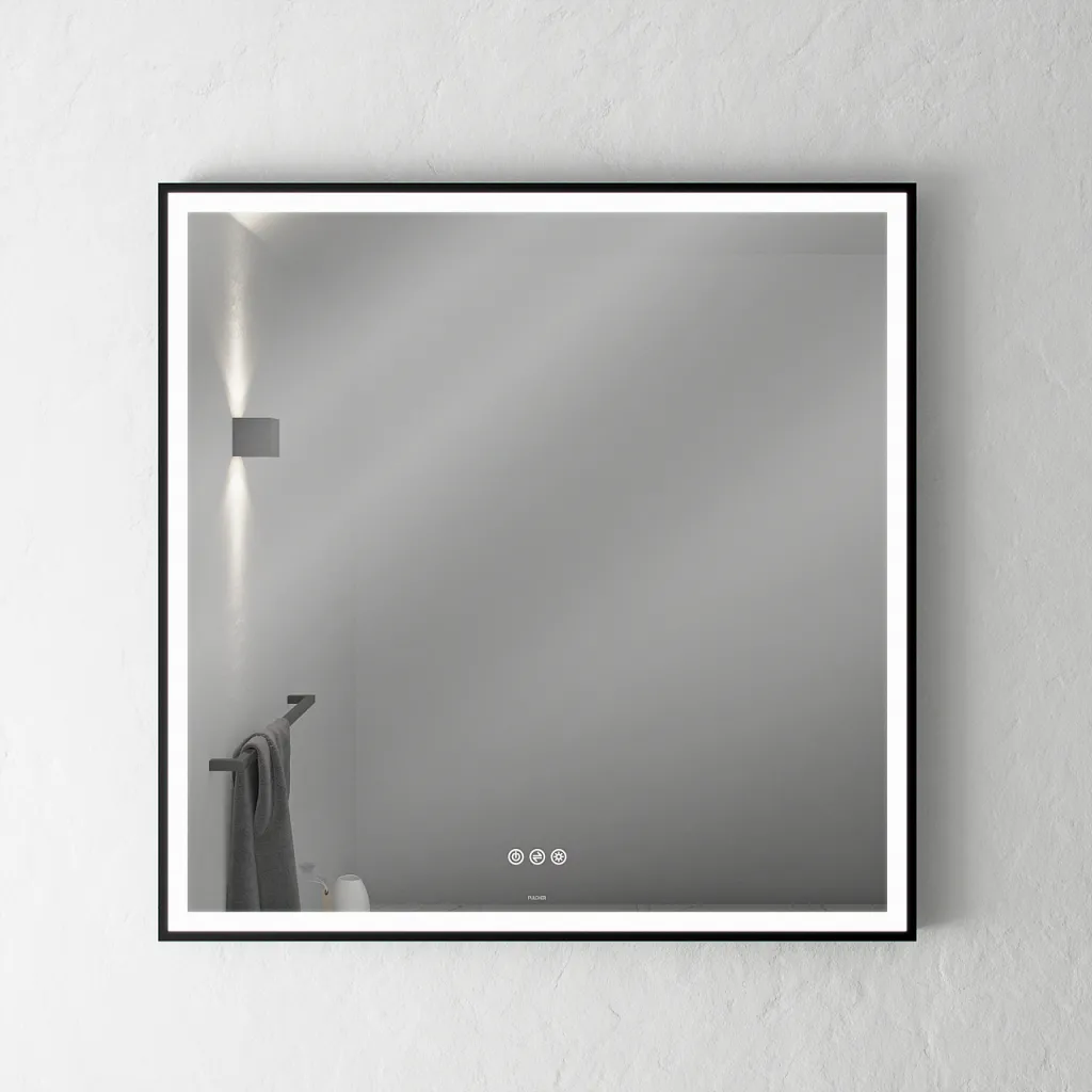 Pulcher Soho Mirror PSM-8080 - 80x80 cm., mirror w/light and light control, Matte black frame